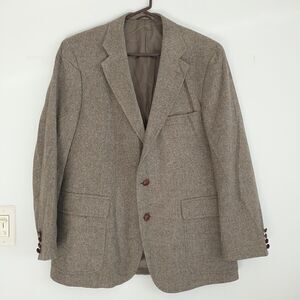 Vtg Blazer Sport Coat Men 44R Brown Herringbone Camel Hair Union Made Scotland